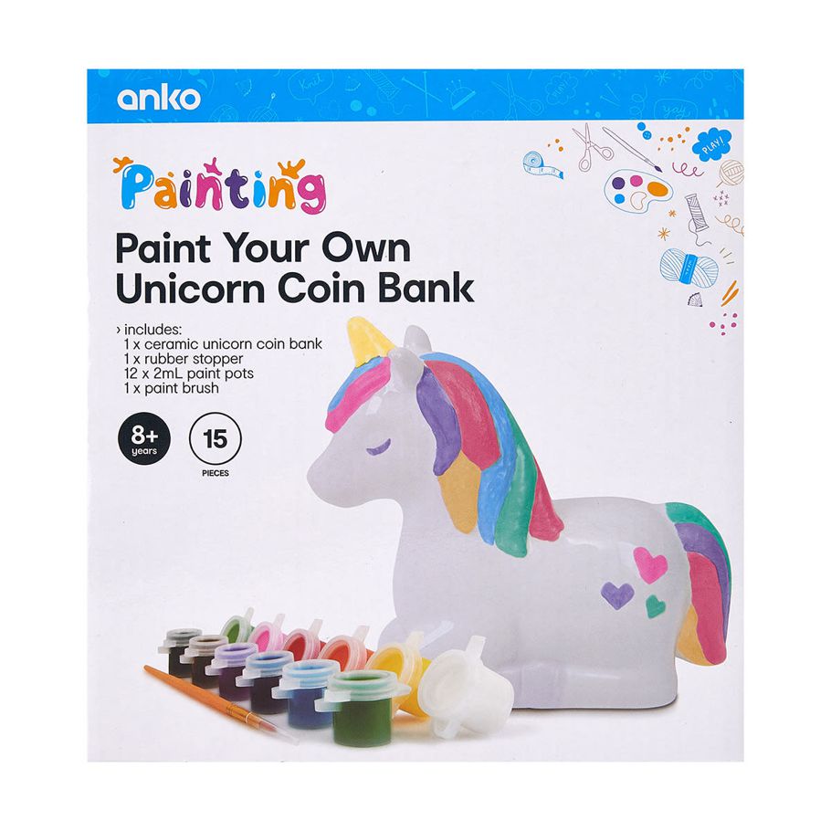 15 Piece Paint Your Own Unicorn Coin Bank