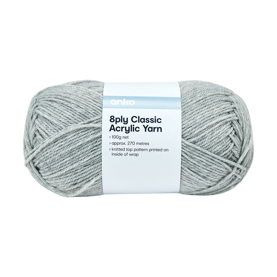 8 Ply Classic Acrylic Yarn - Grey Marle