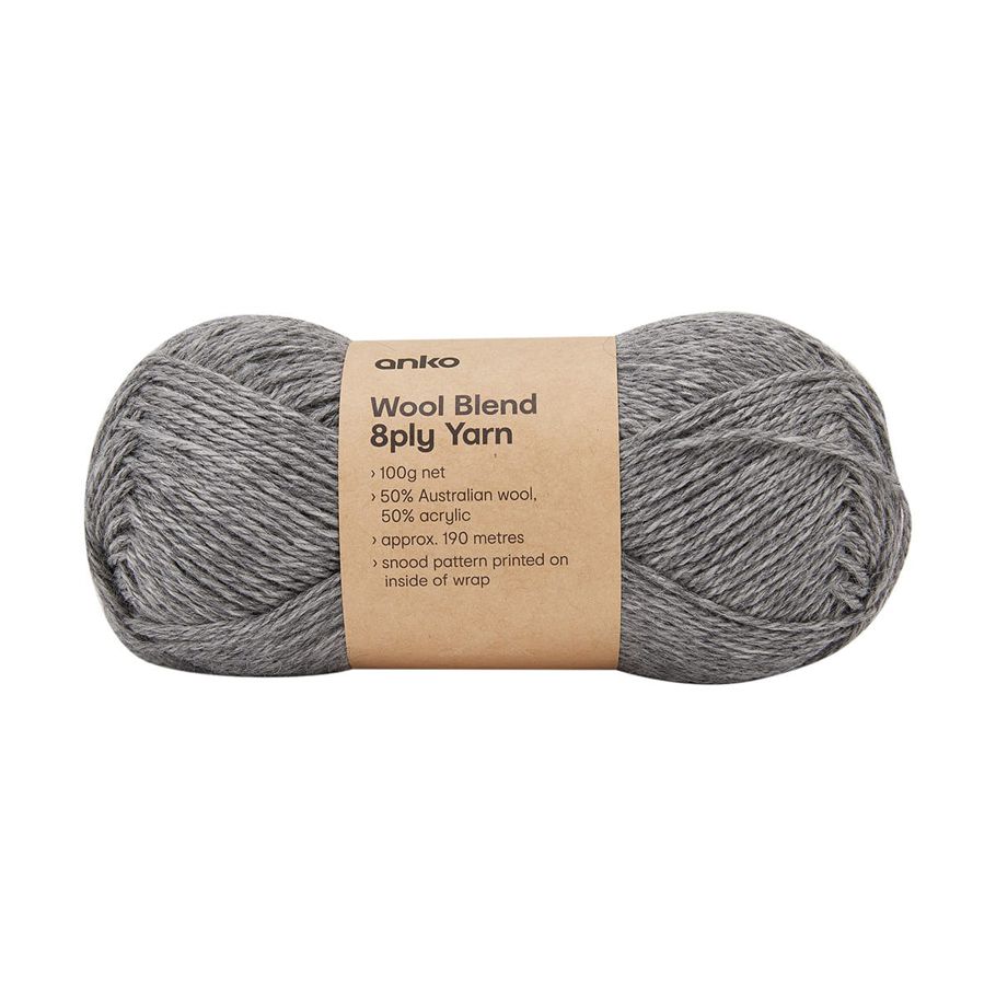 8 Ply Wool Blend Yarn - Grey