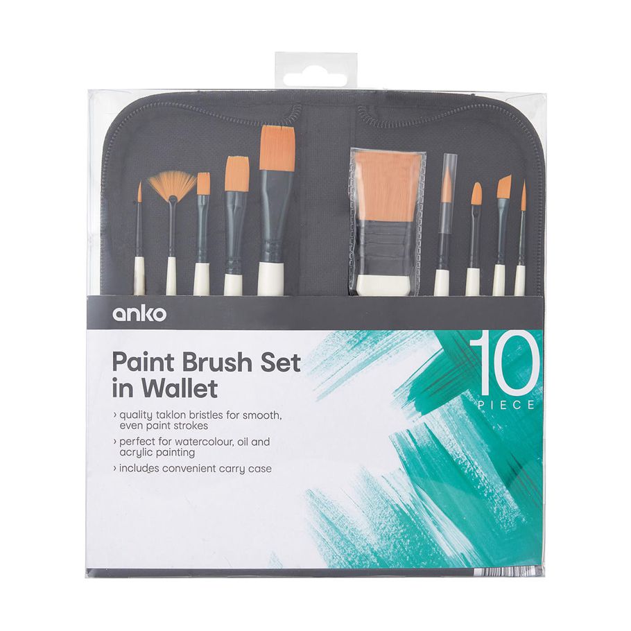 10 Piece Paint Brush Set in Wallet