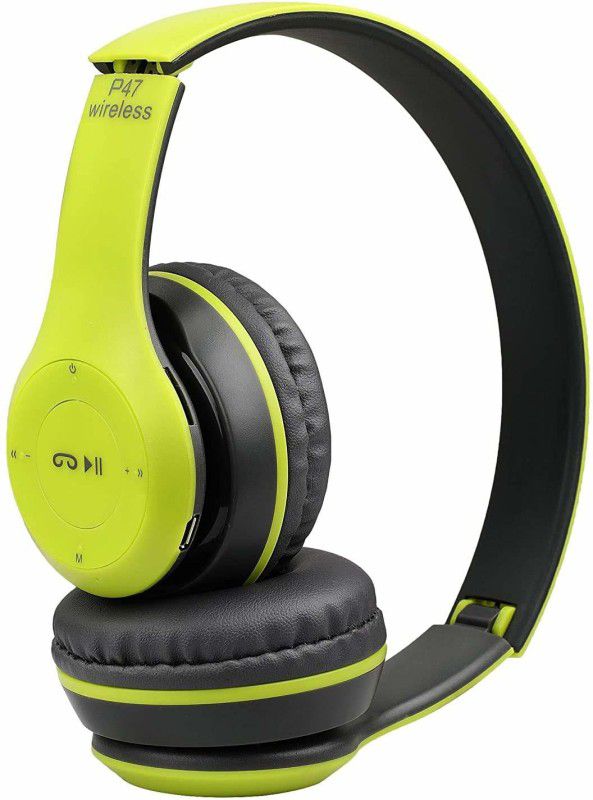 Gabbar P47 Wireless Bluetooth Headphones Volume Control, HD Sound Bluetooth Headset  (Green, On the Ear)