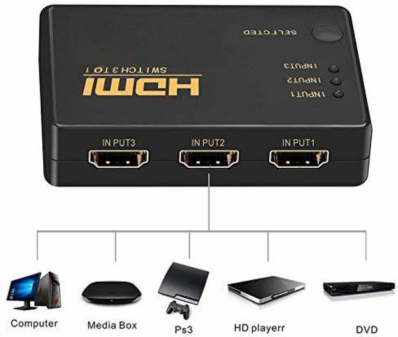 TERABYTE Full HD 3D 3 Port HDMI Splitter Switch Hub HDTV Video with Remote Control Support 1080p Media Streaming Device  (Black)