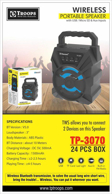 Troops TP-3070 5 W Bluetooth Speaker  (Black, Stereo Channel)