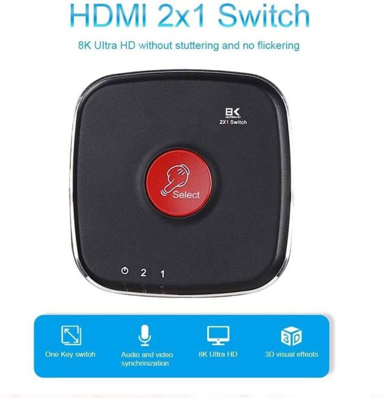 microware 8K HDMI-compatible 2.1 Directional Switch Ultra High Speed 2 In 1 Out Media Streaming Device  (Black)