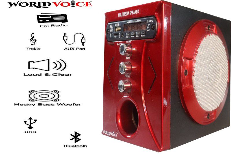 world voice Series BT Red NANO LED Light Speaker with ECHO MIC SYSTEM BT/FM/AUX/USB/SD-MMC 160 W Bluetooth Home Audio Speaker  (Red, Stereo Channel)