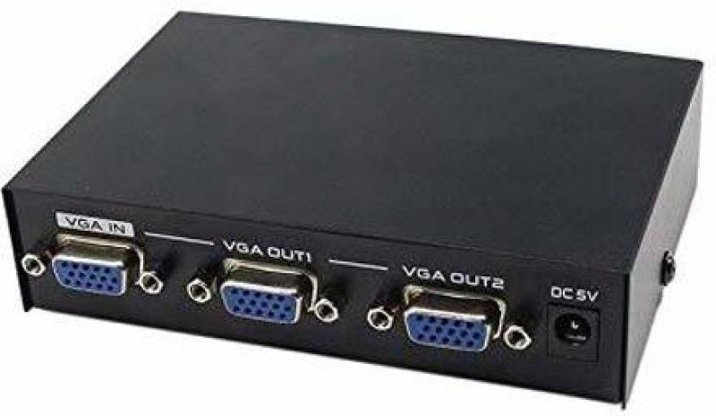 TERABYTE 2 Port VGA Splitter 1 Input 2 Output Sharing Switch Box 200MHz VGA Switcher 1 PC to 2 Monitors SVGA/XGA Video Distributor Converter 1920X1440 Media Streaming Device  (Black)