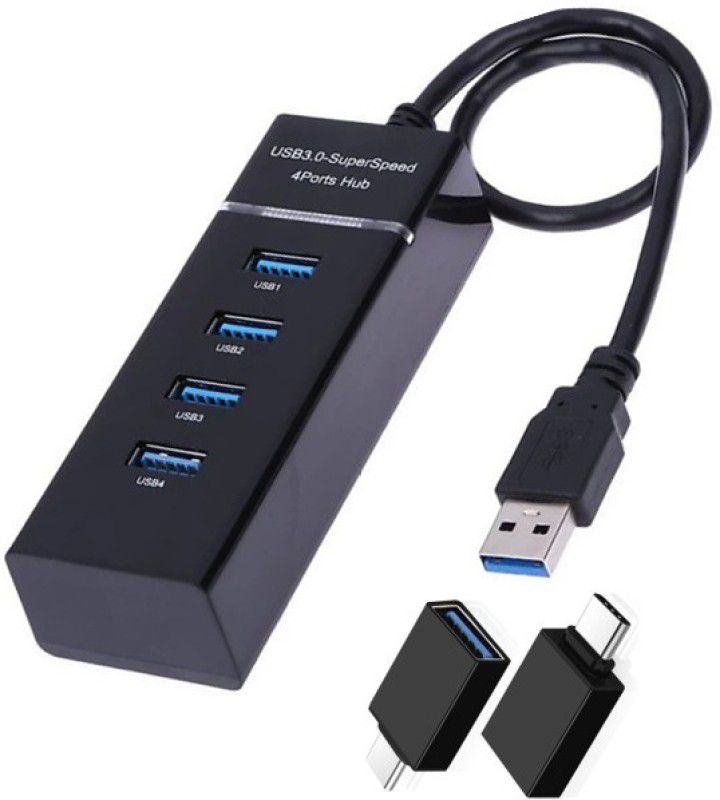 Technobyte 4 Port USB 3.0 HUB/Parking Strip + OTG C type Adapter (Combo Pack) Super Speed Media Streaming Device  (Black)