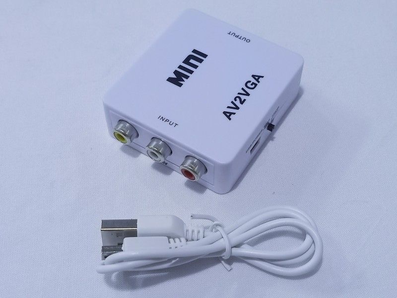 GIPTIP AV RCA to VGA Video with Audio to PC HDTV Converter, Setup Box connect to VGA LED Monitors, Mini AV to VGA HD Video Converter Media Streaming Device  (White)