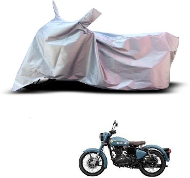 THE REAL ARV Waterproof Two Wheeler Cover for Royal Enfield  (Bullet 500, Silver)