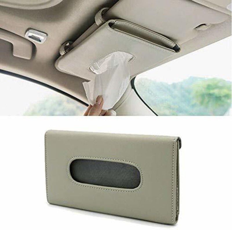 Automaze Car Sun Visor Armrest Headrest Seat Tissue Napkin Box Holder, Interior Car Accessories (Light Beige Plain, Sun Visor Type) Vehicle Tissue Dispenser  (Beige)