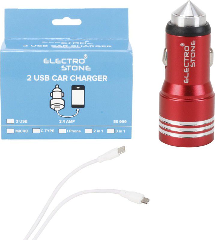 Electro stone 3.4 Amp Turbo Car Charger  (Red, With USB Cable)