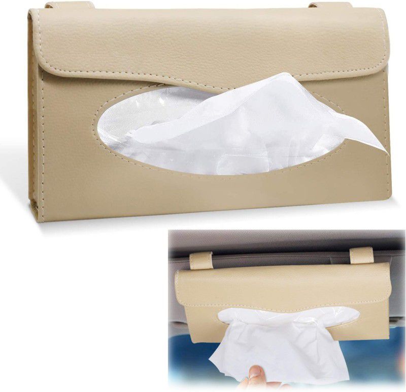 AXWee 1 Pack Car Tissue Holder, Sun Visor Napkin Holder, Tissue Box Holder, PU Leather Tissue Box, Backseat Tissue Purse Case Holder for Car (Beige) Vehicle Tissue Dispenser  (Beige)