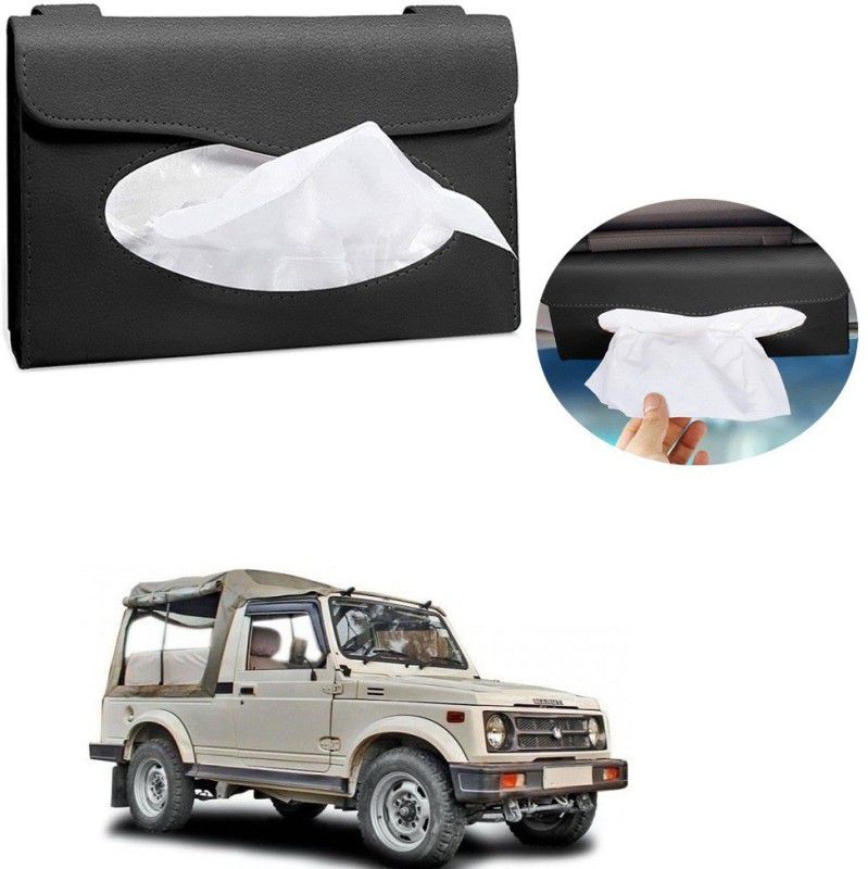 AutoGnix Car Tissue Holder Sun Visor T Holder PU Leather For Maruti Suzuki Gypsy King Vehicle Tissue Dispenser  (Black)