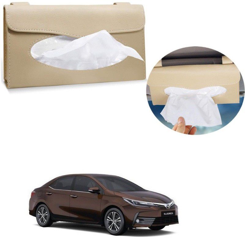 AXWee Car Tissue Holder, Sun Visor Napkin Holder, Tissue Box Holder, PU Leather Tissue Box, Backseat Tissue Purse Case Holder Beige For Toyota Corolla Altis Vehicle Tissue Dispenser  (Beige)