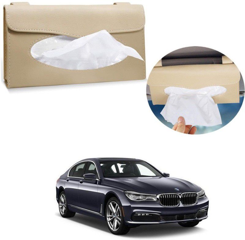 AXWee Car Tissue Holder, Sun Visor Napkin Holder, Tissue Box Holder, PU Leather Tissue Box, Backseat Tissue Purse Case Holder Beige For BMW 7 Series Vehicle Tissue Dispenser  (Beige)