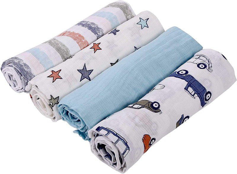 Mom's Home Printed Crib Swaddling Baby Blanket for AC Room  (Muslin, Dark Blue, Red, Light Blue, White)