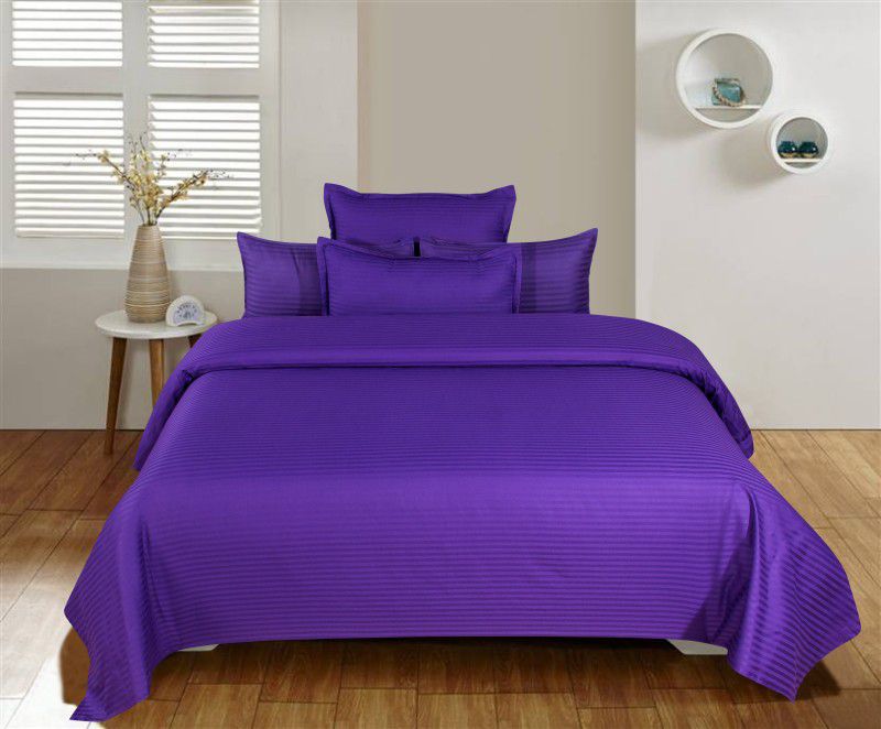Cotton Trendy 210 TC Cotton Queen Striped Flat Bedsheet  (Pack of 1, Purple)