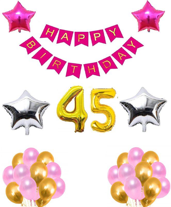 Attache Happy Birthday Balloons Decoration items or kit (45 Happy Birthday)  (Set of 37)