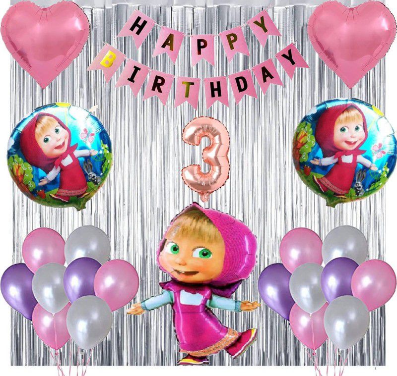 Attache Masha Theme Birthday Decoration Items or Kit (3 Happy Birthday)  (Set of 38)