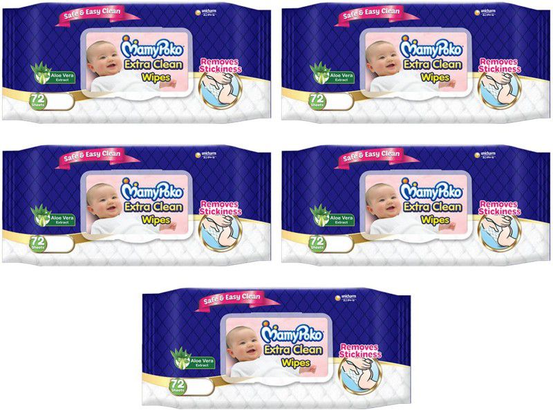 MamyPoko EXTRA CLEAN BABY WIPES, 72 PCS PACK, COMBO OF 5 PACKS, TOTAL 360 WIPES  (5 Wipes)