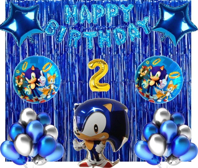 Attache Sonic Theme Birthday Decoration Items or Kit (2 Happy Birthday)  (Set of 38)