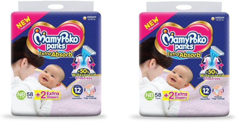 MamyPoko PANTS Extra Absorb- New Born (60 pieces) - ( Pack of 2 ) - New Born  (120 Pieces)