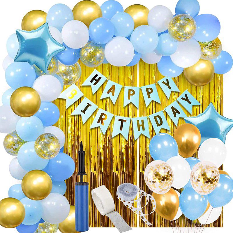 DDICKON Happy Birthday Decoration Kit Light Blue Golden White Birthday Decorations Theme  (Set of 61)