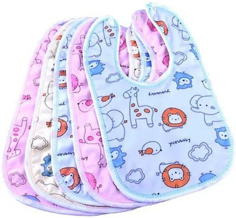 Bouchic Double Layered Water-proof, Super Soft Cotton bibs, button type (Pack of 5)  (Mult-color)