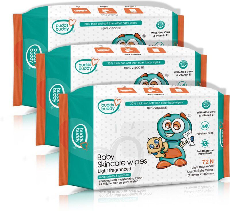 Buddsbuddy Combo of 3 Baby Skin Care wet wipes 72Pcs Pack Each BB1006  (3 Wipes)