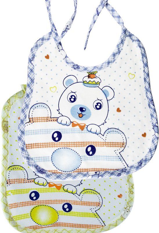 Klarishu Feeding bib apron - Super Soft Pure Cotton, water Proof, Machin Wash for baby  (Blue, Green)