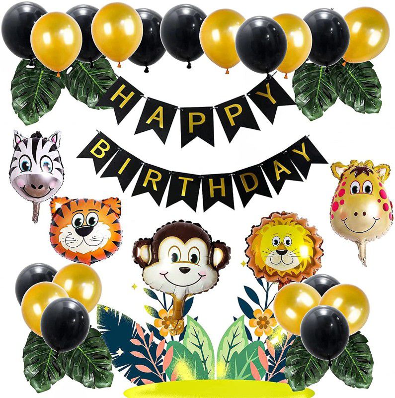R G ACCESORIES Jungle Theme birthday decoration - Pack Of 33  (Set of 33)