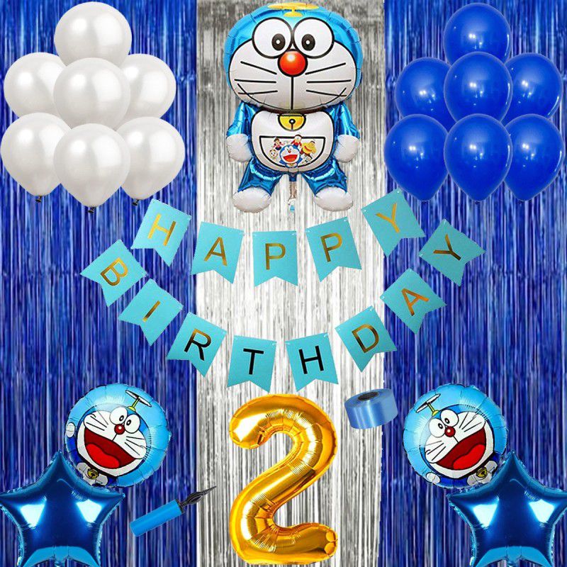 Shopperskart 2nd/Second Happy birthday Doraemon theme Combo Pack kit for party decorations  (Set of 74)