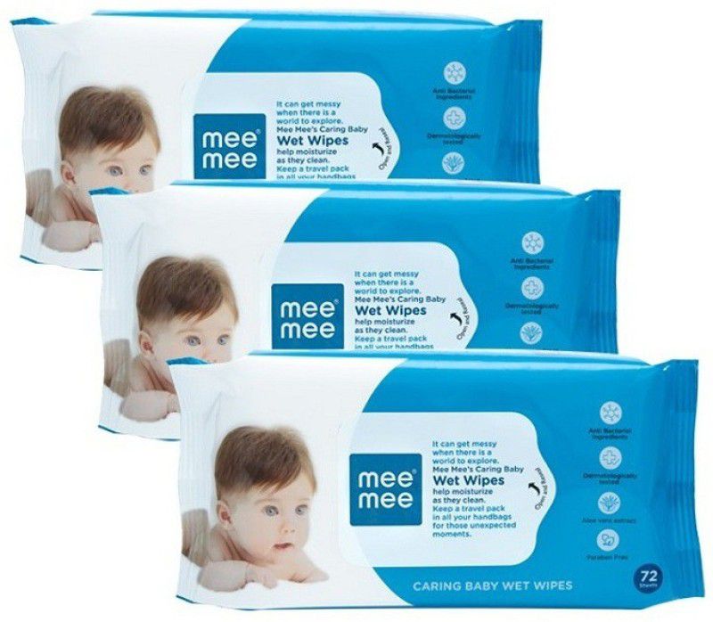 MeeMee (Caring Baby) Wet Wipes Help Moisturize As They Clean Each 72 Sheets Set of 3  (3 Wipes)