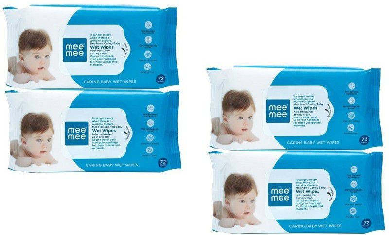 MeeMee (Caring Baby) Wet Wipes Help Moisturize As They Clean Each 72 Sheets Set of 4  (4 Wipes)