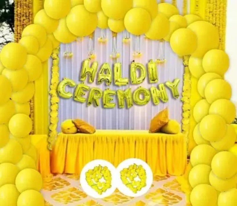 Anayatech Haldi Ceremonycombo Flower Mala 2, Metallic Balloon 30Pcs(Yellow, Pack of 45)  (Set of 35)