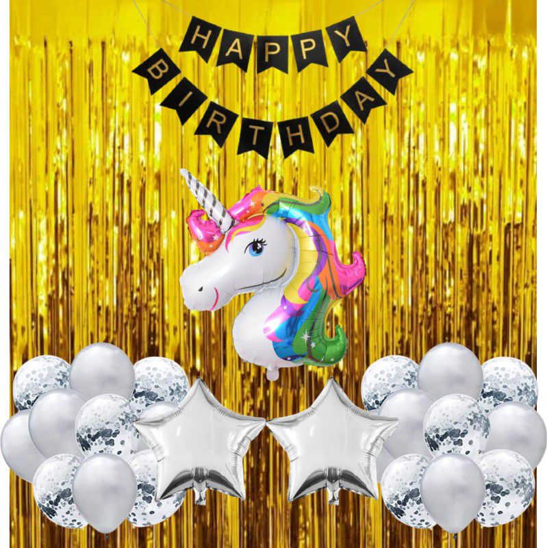 B4 Happy Birthday Balloon Combo Unicorn Theme Party decoration UNI-052  (Set of 36)