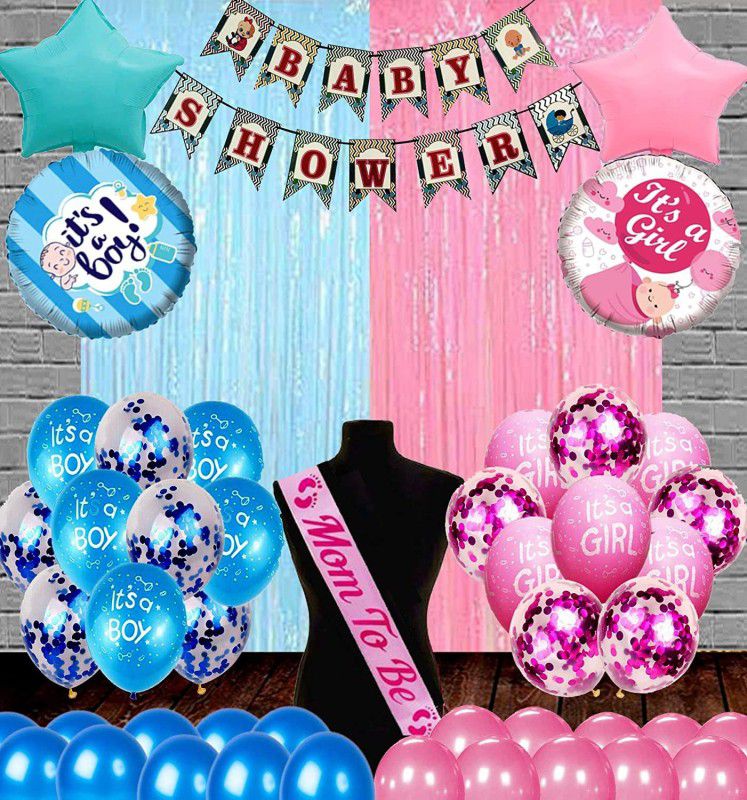 Dinipropz Baby Shower Decorations Kit Banner Sash Curtains and Metallic Balloons  (Set of 48)