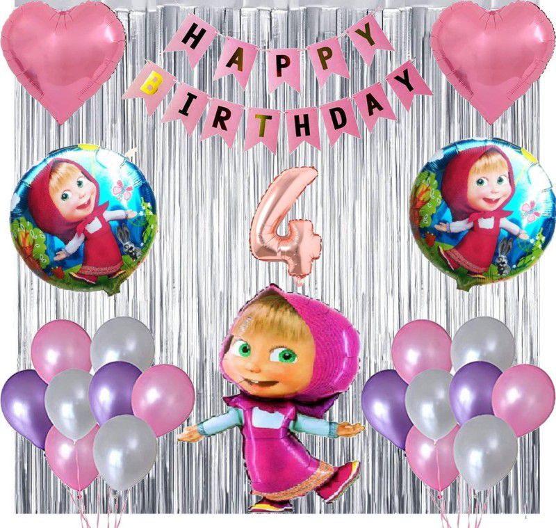 Attache Masha Theme Birthday Decoration Items or Kit (4 Happy Birthday)  (Set of 38)