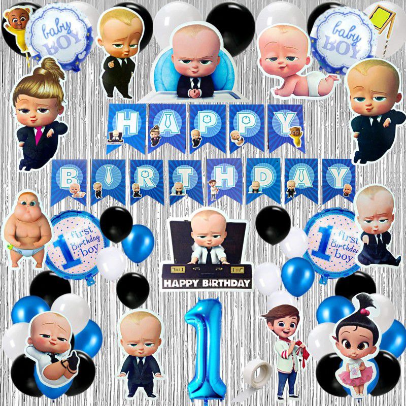 FLICK IN Boss Baby Theme Birthday Decorations Bossbaby Banner Cutouts Props & Cake Topper  (Set of 64)
