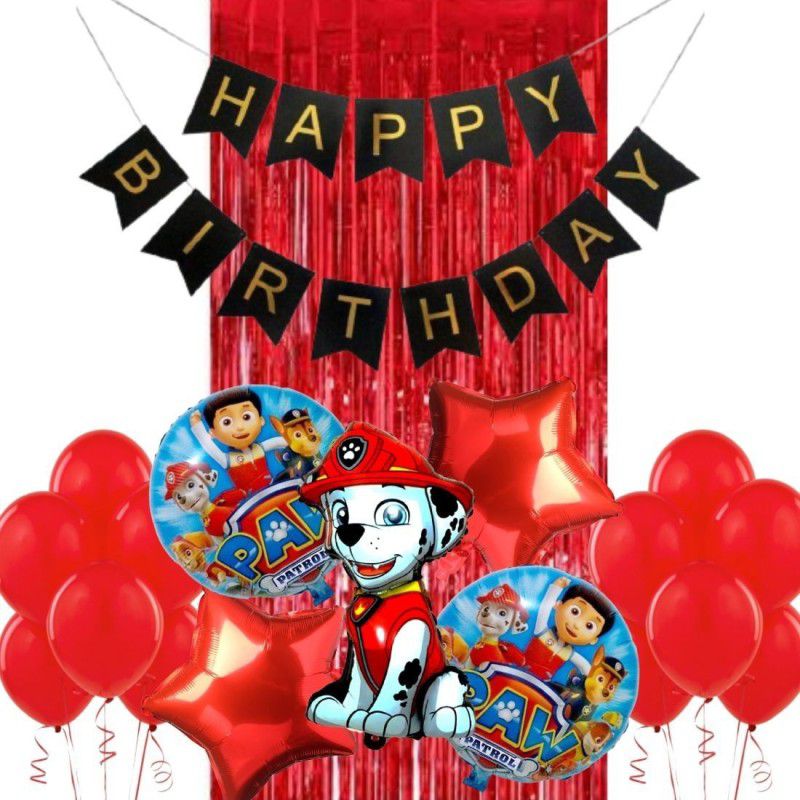 Wonder Paw Patrol Marshall Birthday Decoration 57 Pc Kit for Kids, Black HBD Banner, 50 Red Balloon, Blue Curtain  (Set of 57)