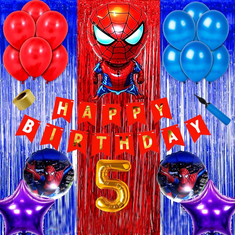 Shopperskart 5th Happy birthday Spiderman theme combo kit pack for party decorations  (Set of 74)