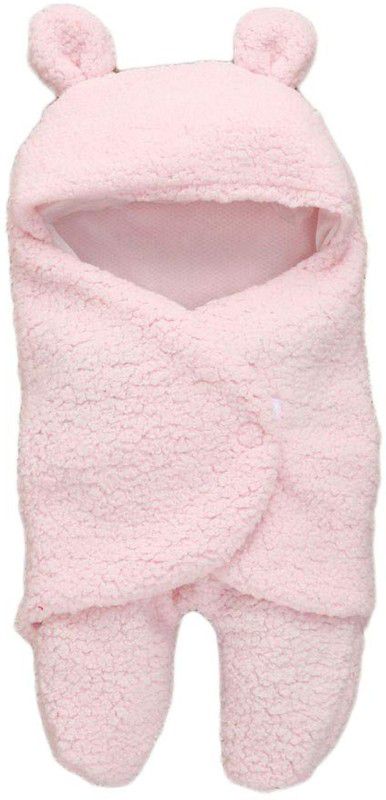 Solid Single Hooded Baby Blanket  (100% Wool, Pink)