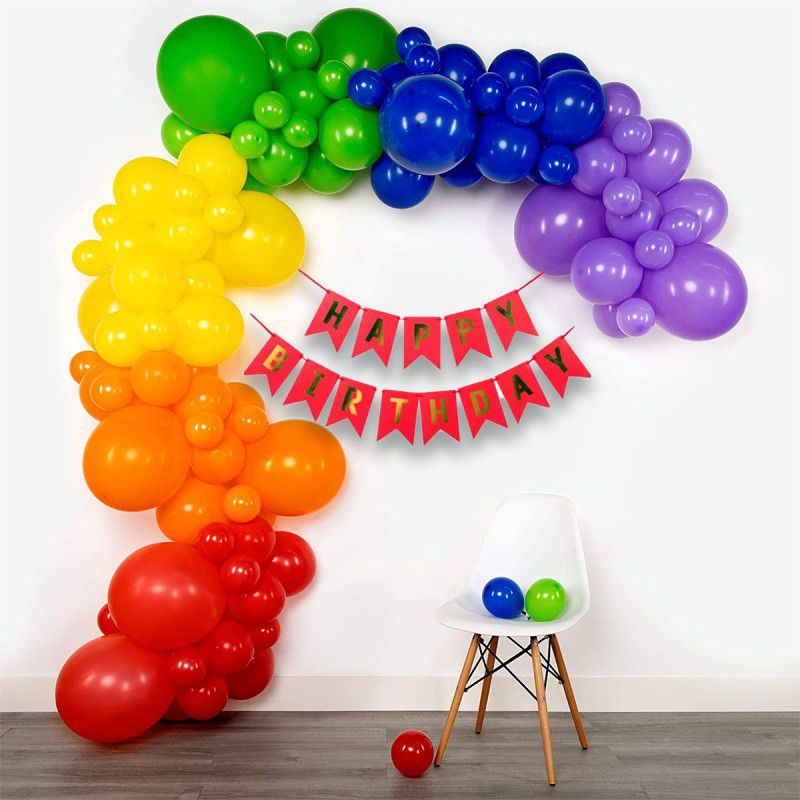 Hemito Birthday Banner with Metallic Balloons|Baby Birthday Decoration Item  (Set of 61)