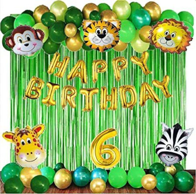 PartyJewels Jungle Theme Birthday Decoration Item or Kit- 39 (6 Happy Birthday)  (Set of 39)