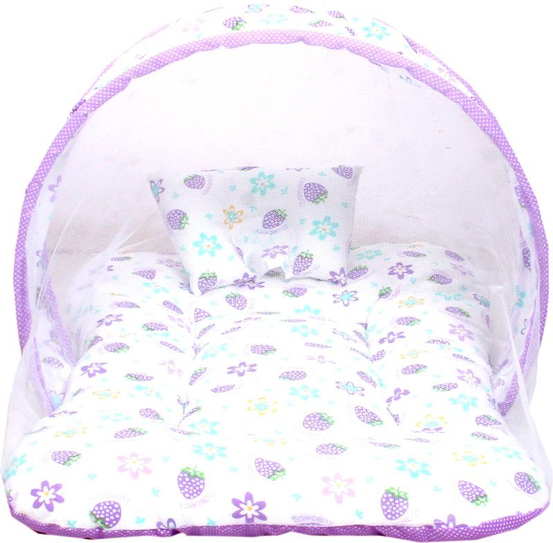Toddylon New Born Baby Mosquito Net Bed With Cushioned Pillow Standard Crib  (Fabric, Purple)