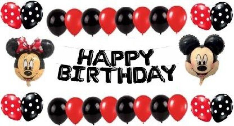 Anayatech micky mini theme birthday combo-1 happy birthday foil balloon,1 micky, mini foil balloon,30 black and red balloon, 20 red and black polka dot balloon( pack of 65)  (Set of 65)