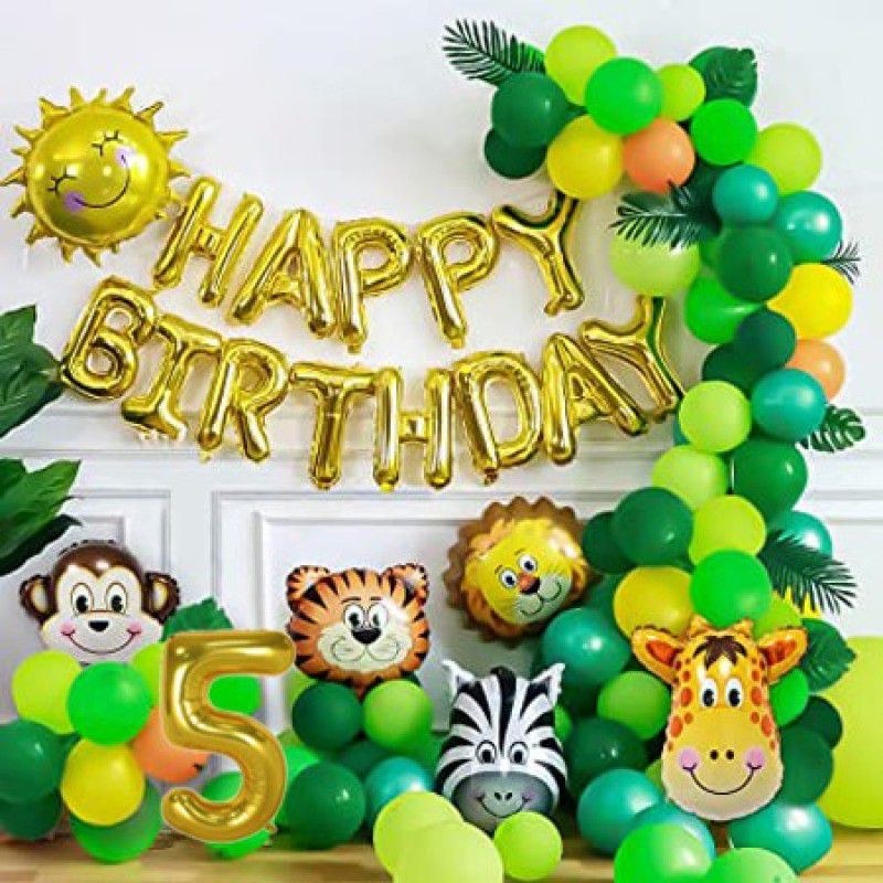 Nayugic Jungle theme birthday decoration for boys and Girls For Fifth Birthday  (Set of 60)