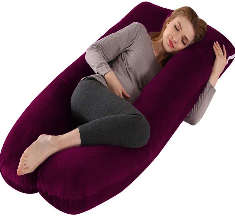 Daddy Cool U Shaped Velvet Microfibre Solid Pregnancy Pillow Pack of 1  (Wine)