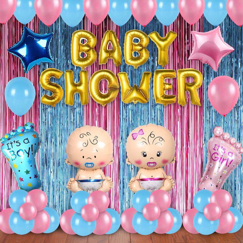 Anayatech baby shower combo-10 pc baby shower banner.40 balloon,2 star,2 foot foil balloon,2 baby foil,3 curatin. pack of 58  (Set of 58)