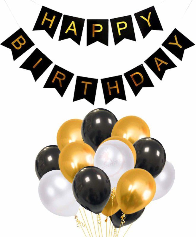 Party Propz 51Pcs Golden-White-Black Balloons Combo with Happy Birthday Banner for 30th, 40th, 50th, 60th, Adult Birthday Party Decoration  (Set of 51)